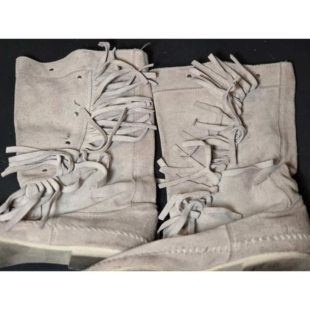Vintage Minnetonka Fringe Boots in Grey Suede Size 8 USA Made